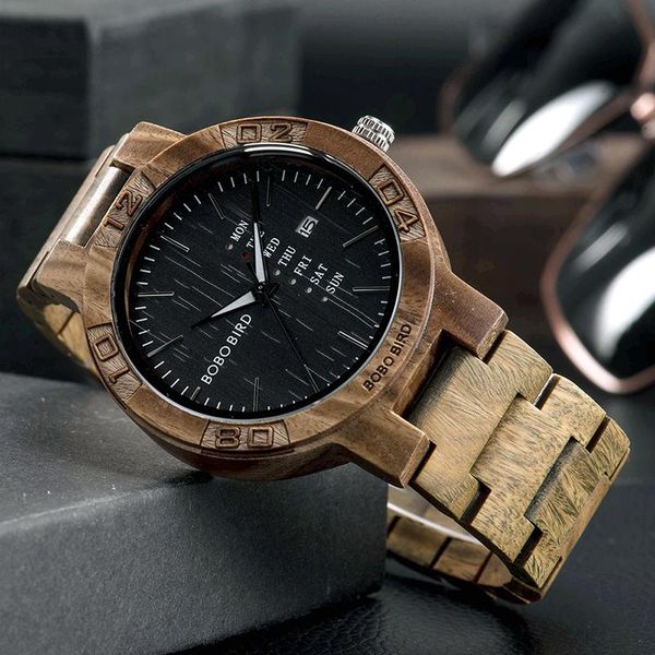 

wristwatches bobo bird relogio masculino men watch auto date week wood watches couple timepieces quartz wrist accept customized, Slivery;brown