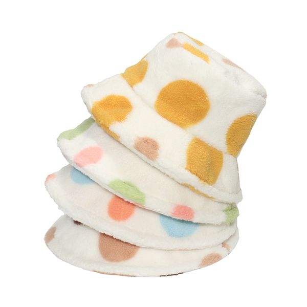 Nuovo Panama Autunno Inverno Cappelli Spessa Calda Lana di Agnello Pelliccia Sintetica Arcobaleno Dot Cappello Secchiello Cappellini da Pesca Donna Gorro