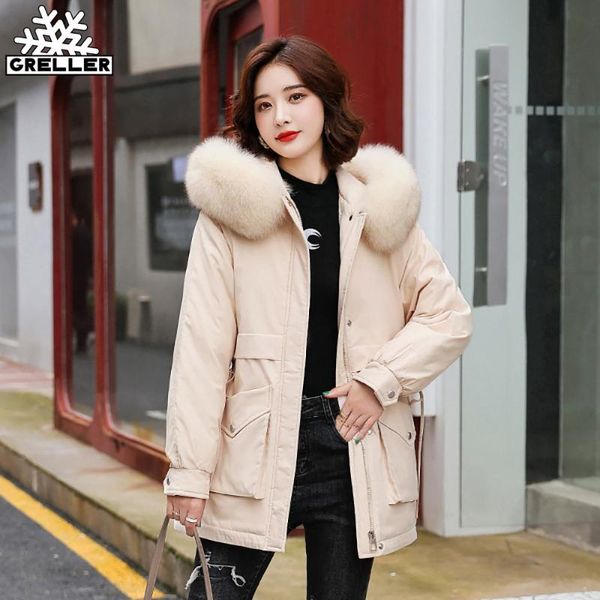 

women's down & parkas greller women's winter jacket hooded short thick warm cotton padded woman wool liner plus size 3xl jackets co, Black