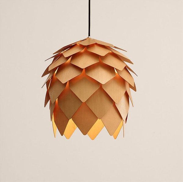

pendant lamps modern diy solid wood led chandelier bedroom living room dining lamp creative wooden pinecone hanging light fixture