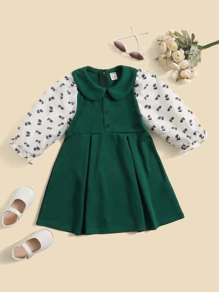 

toddler girls peter pan collar smock dress she, Red;yellow
