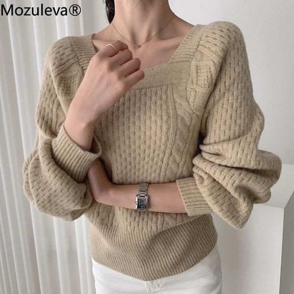 

women's sweaters mozuleva 2021 autumn winter women square collar pullovers minimalist knitted elegant ladies vintage femme, White;black