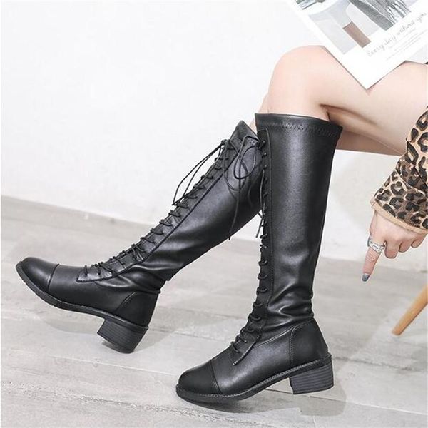 

boots 2021 fashion women's knee-high autumn winter plush warm platform high tube med heels outdoor motorcycle, Black