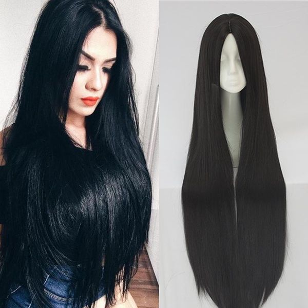 

synthetic wigs talang straight hair heat resistant fiber middle part costume cos-play halloween carnival party long women wig, Black