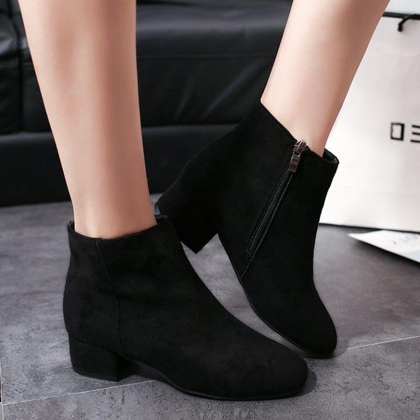 

boots vintage low heels women retro pu leather ankle 2021 women's zip ladies shoes female short plus size 43, Black