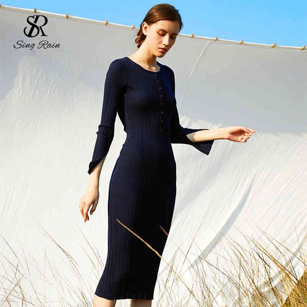 

winter knitted dress women long sleeves striped knit warm vestidos autumn split bodycon thick sweater long dresses 210419, Black;gray