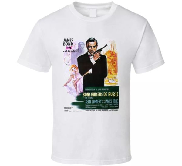 

from russia with love 60s french connery 007 movie white t shirt, White;black