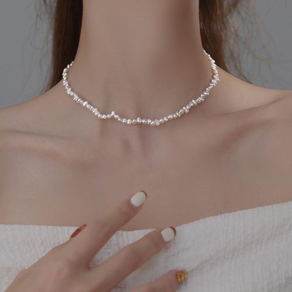 

chokers lovoacc temperament irregular baroque pearl beaded necklace for women girls natural accessories, Golden;silver