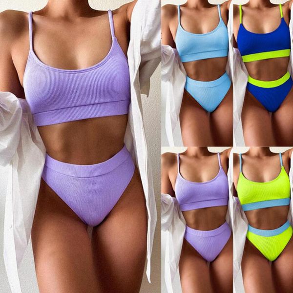 

women's swimwear latest fashion pure color comfortable polyester split two piece swimsuit ladies bikini, White;black