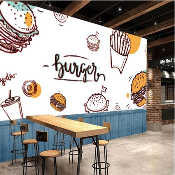 

wallpapers custom snack bar hamburger fries wall paper 3d burgers american fast food restaurant black background mural wallpaper