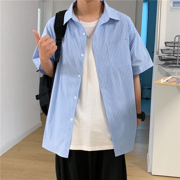 

men's casual shirts 2021 summer stripe shirt men trend loose, White;black