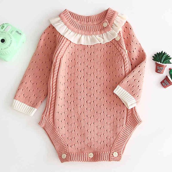 

0-3yrs spring autumn baby girl pink triangle rompers long sleeves born 210429, Blue