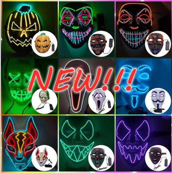 Novo!!! Designer rosto máscara de halloween decorações halloween brilho máscara material pvc led halloween mulheres homens máscara trajes para adultos decoração home