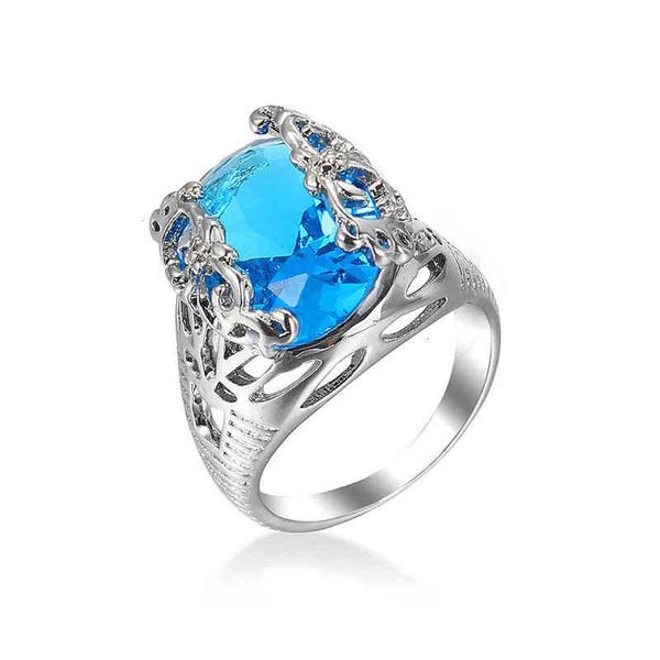 

ring aquamarine jewelry creative women's zircon hand wedding, Slivery;golden