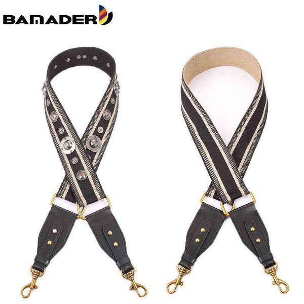 

bamader canvas shoulder bag strap vintage rivet crossbody width shoulder straps leather bag part accessories apply to saddle bag 220125, Black