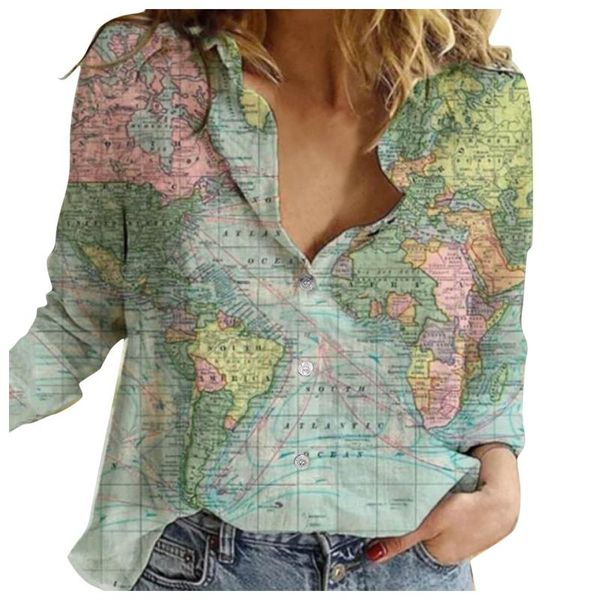 

women's blouses & shirts harajuku womens shirt lapel button print long sleeve loose casual summer plus sizes clothing 2021, White