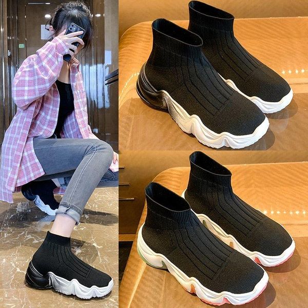 

boots stretch knitting women winter spring and autumn 2021 ladies flat high-women's casual s, Black