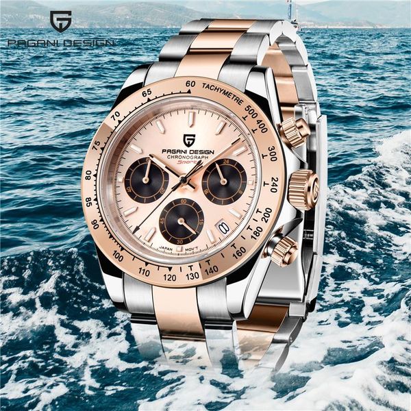

wristwatches relogios masculinos de luxo original pagani design brand watch men chronograph quartz waterproof 100m male diver clock, Slivery;brown