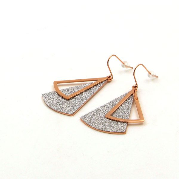 

e2-112 japanese korean personalized ear hook hanging frosted fan-shaped silver rose gold versatile titanium steel earrings and, Golden