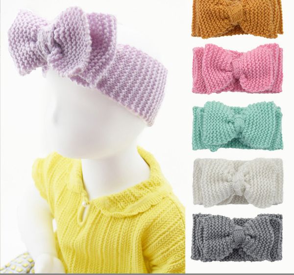

infant kids big bows christmas party headbands newborn crochet bowknot hair accessories baby girls knitted elastic bow princess hairbands q3, Slivery;white