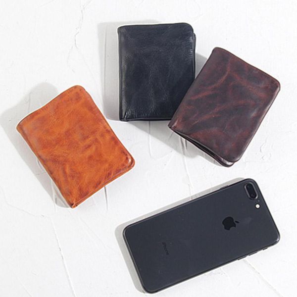 

wallets handmade original first layer cowhide short wallet men's vegetable tanned leather retro old fashion, Red;black
