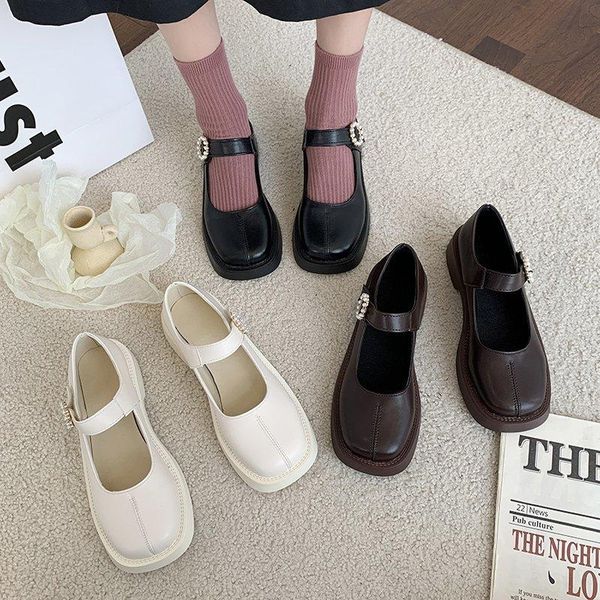 

dress shoes 2021 women leather harakuju white lolita jk student sweet girls mary jane high heels round toe platform pumps, Black