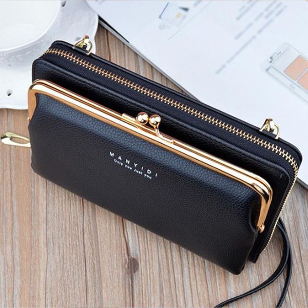 

wallets pu leather long card holder wallet for women lady shoulder bag purses female cell phone multifunction clutch, Red;black