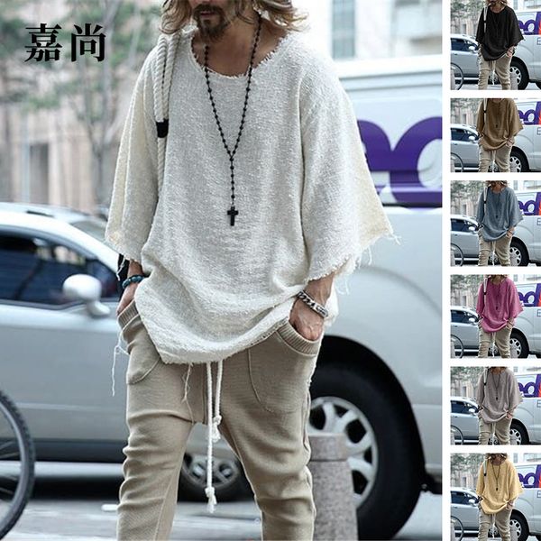 

women's tees spot european and american men's 2021 long-sleeved solid color trendy loose t-shirt, White
