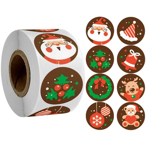 

christmas kids sticker thank you sealing label sticker 500pcs/roll 1 inch round 8 designs pattern for xmas card gift box decor