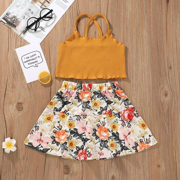 

clothing sets #vw summer sweet for baby girls with solid ribbed strapless +floral print skirts set outfits leisur clothes rope, White