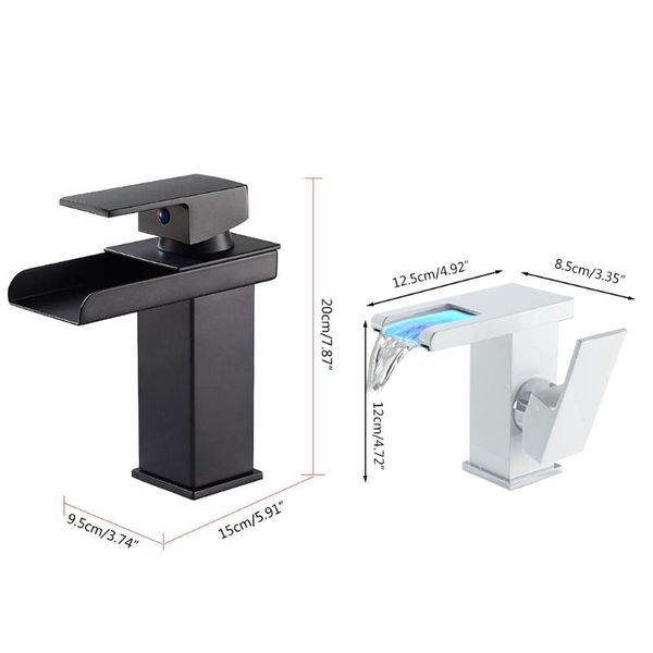 

waterfall kitchen bathroom basin sink taps faucet 3 colors change rxjb faucets