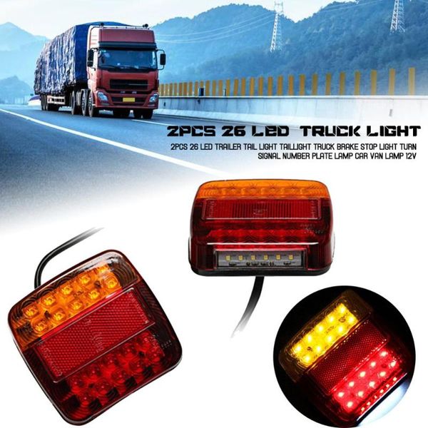 

car headlights 1 pair 12v 26 led trailer tail light left and right taillight truck brake sturn signal number plate lamp van