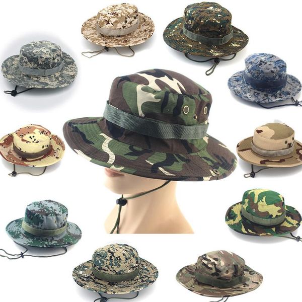 

outdoor hats multicam boonie hat military camouflage bucket army hunting fishing sun protector fisherman cap tactical camo, Black;white