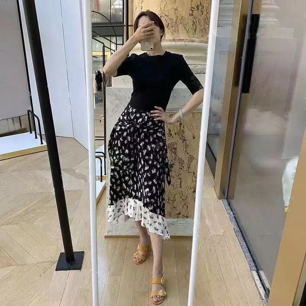 

women's knits & tees spring and summer amaje female around the neck impression hem irregular dress amfpro01279 yyu0, White