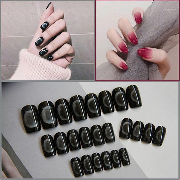 

24pcs detachable false nail artificial tips set full cover for short decoration press on nails art fake extension with glue1, Red;gold