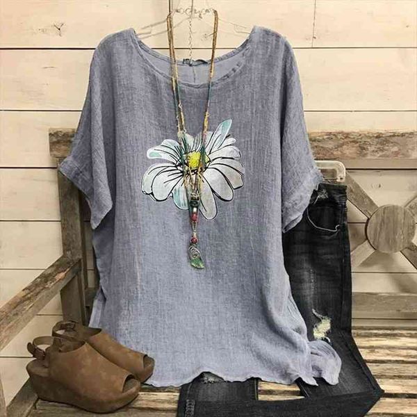 

vintage cotton blend o neck women shirt short sleeve floral print shirts blusas mujer, White