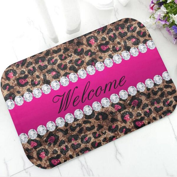 

cushion/decorative pillow trendy pink faux foil leopard print and diamonds welcome doormat animal mat for bathroom rug carpet home decor