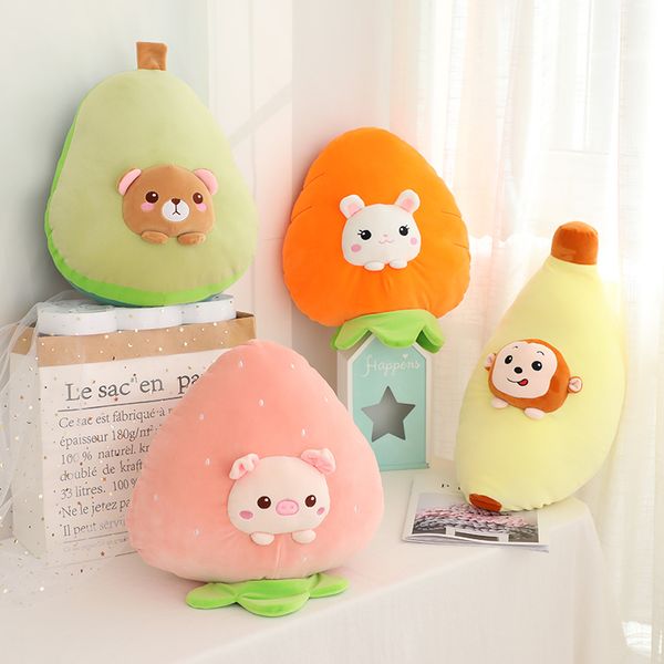 

38cm cute animal stuffed fruit doll functional fruit pillow ultra soft carrot banana strawberry avocado with flannel blanket