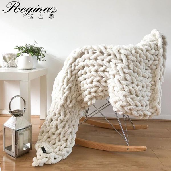 Aconchegante Chenille Chunky Knit Cobertor Loja para Sofá Cama Quarto Sala de estar Decorativa Mat Tapete Tapete Quilt Cobertores