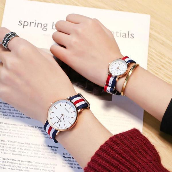 

designer watch brand watches luxury watch classic popular geneva canvas men's and women's student creative leisure couple, Slivery;brown