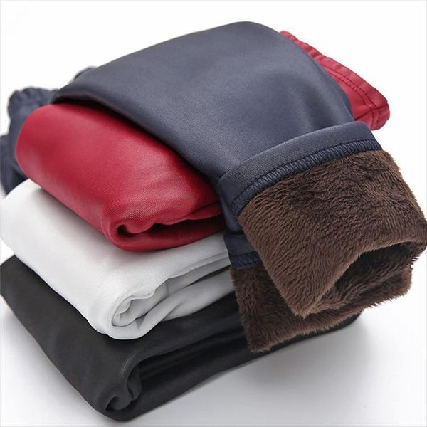 

autumn winter kidsclothes baby leather leggings girls plush thickened pants, Blue