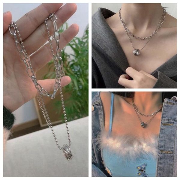 

pendant necklaces hip vintage multi layered necklace personality silver color round circle clavicle chain jewelry