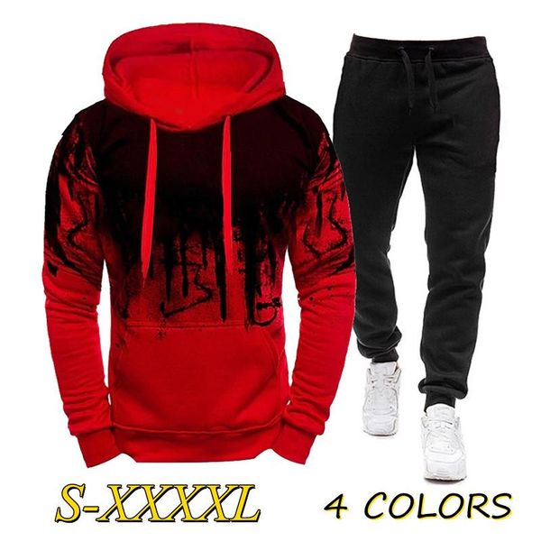 

jogging clothing fashion men's camouflage printed suit sportswear long-sleeved sweater pants casual running clothes fitness hoodie+pant, Black;red