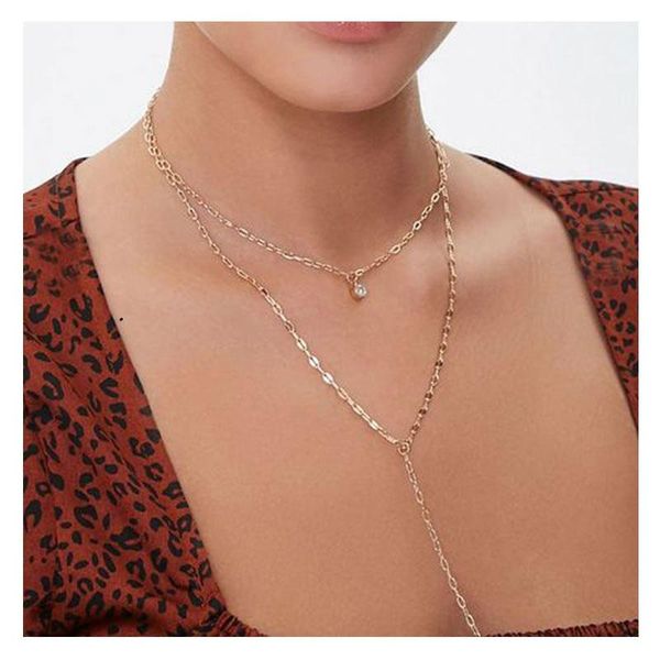 

find my double layer alloy rhinestone necklace creative long tassel for women fashion jewelry accessories pendant necklaces, Silver