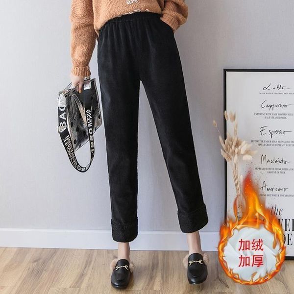 

women's pants & capris 2021 thickened radish autumn and winter corduroy lamb wool stitching harem fashion retro style women, Black;white