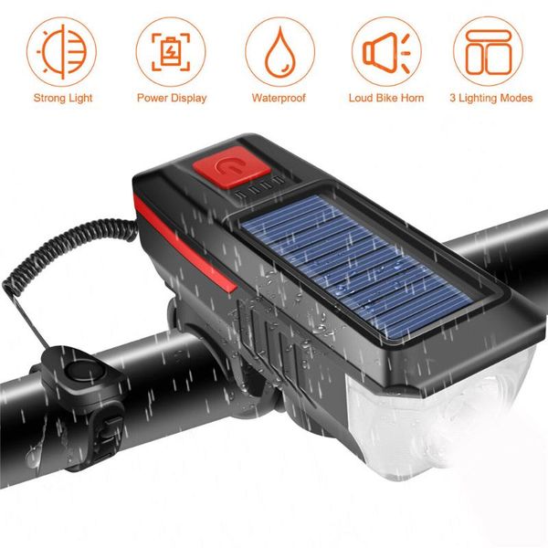 

bike lights bicycle solar usb charging handlebar accessories cycling mtb mountain road rainproof bell led headlight