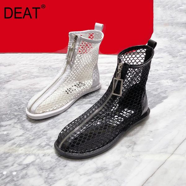 

boots [deat] 2021 round toe mesh hollow out breathable front zipper single shoes women cool spring summer fashion 10h768, Black