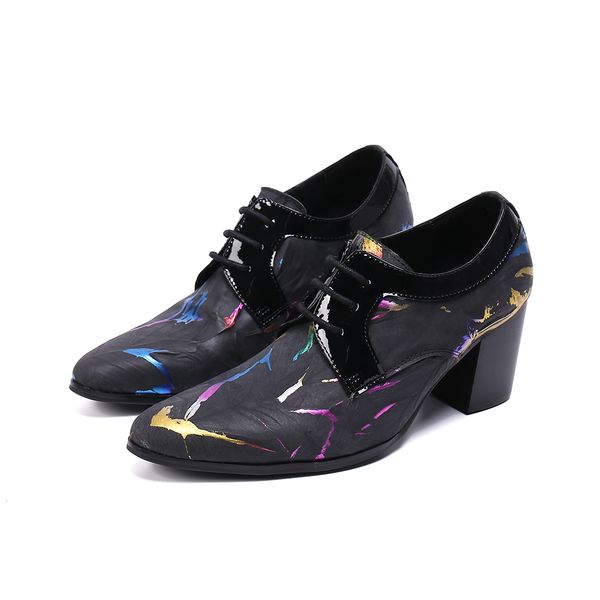 

handmade italian mens shoes high heels genuine leather mens shoes oxford pointed toe dress formal office lace up sapato social, Black