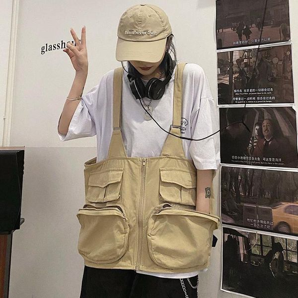 

women's vests vest can be used as a backpack, dual-purpose personalized design, belt and big pocket tooling vest, men's backpack, Black;white