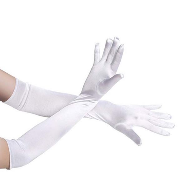 

bridal gloves 1 pair 48cm womens elegant opera long satin banquet wedding evening halloween fancy dress party costume milky milk, White